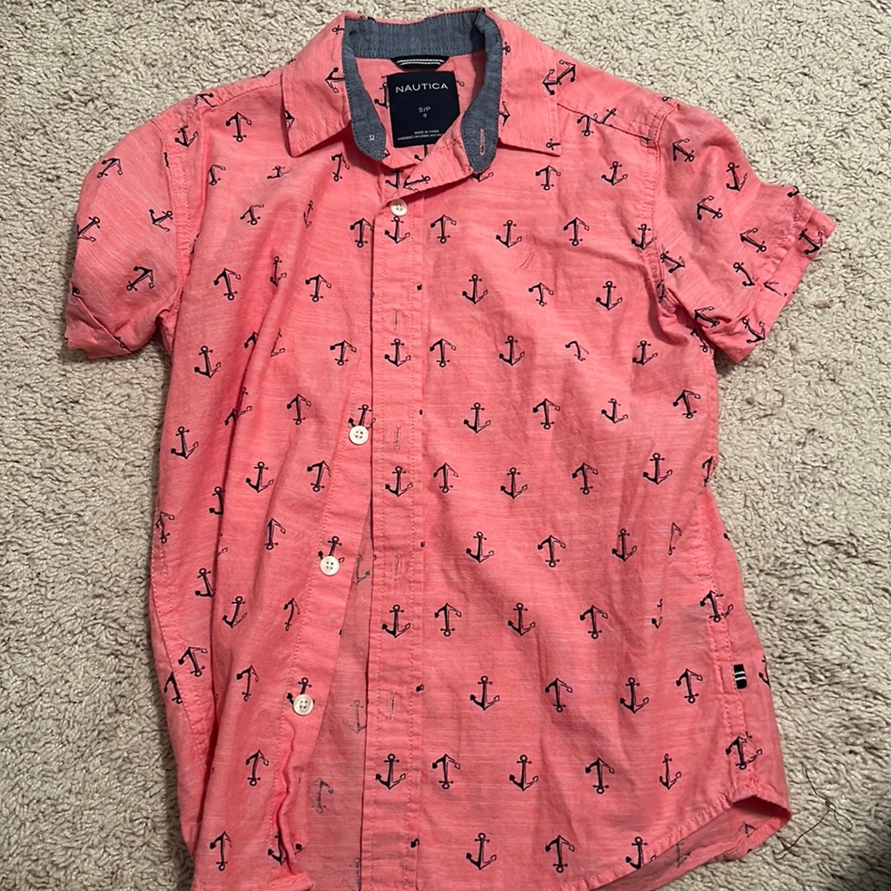 Nautica Peach colored button up shirt.